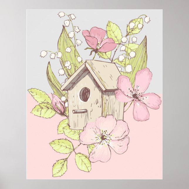 Poster Birdhouse Floral Colorblock (Frente)