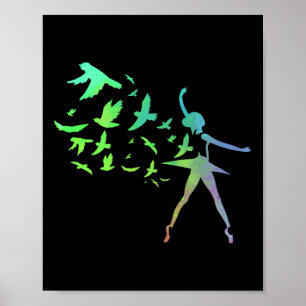 Poster Birds Ballerina Silhouette Balé Dançando