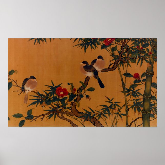 Poster Birds, Bamboo, & Camellias Japonês Art 1644-1911 (Frente)