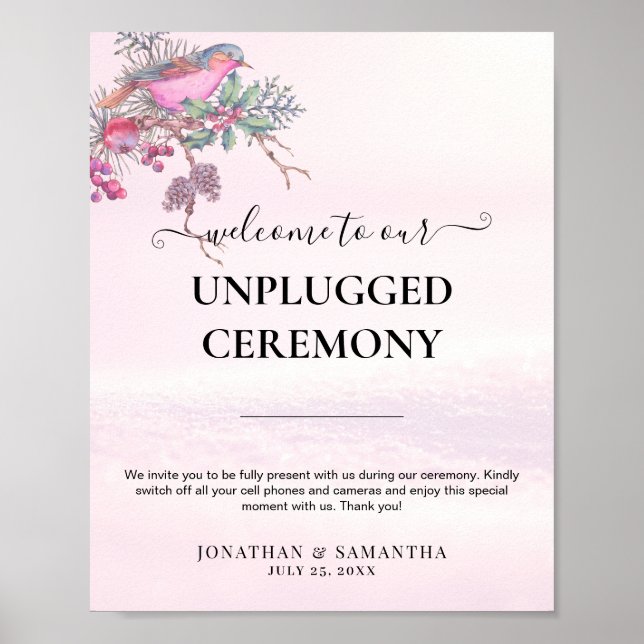 Poster Birds & Berries Pinecone Watercolor Winter Wedding (Frente)