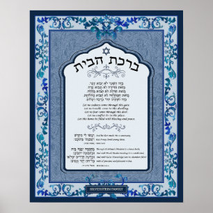 Poster Birkat Habayit Hebraico Inglês Azul Quadro Barroco