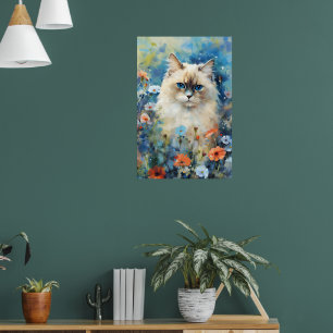 Poster Birman Cat Coloração d'água trabalho de arte
