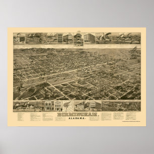 Poster Birmingham, AL Panorâmica Map - 1885