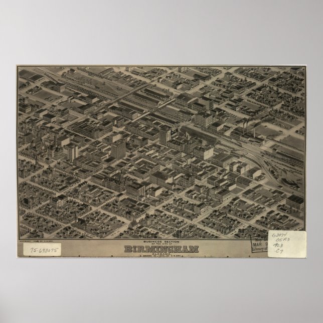 Póster Birmingham Alabama 1904 Mapa Panorâmico (Frente)