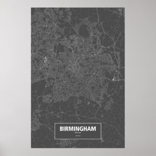 Póster Birmingham, Inglaterra (branca no preto)