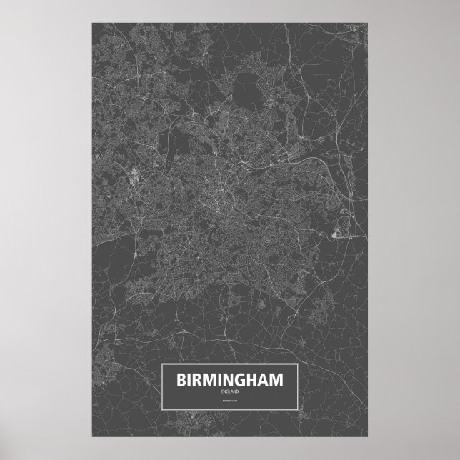 Póster Birmingham, Inglaterra (branco no preto) (Frente)
