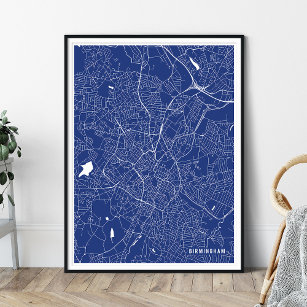 Poster Birmingham Map, Abstrato Marinho Blue City Map