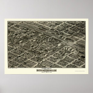 Póster Birmingham, mapa panorâmico do AL - 1903
