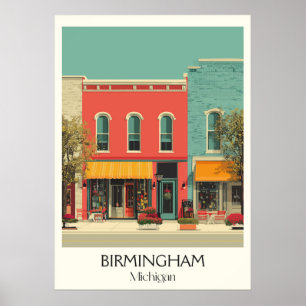 Poster Birmingham Michigan Vintage Centro City Art
