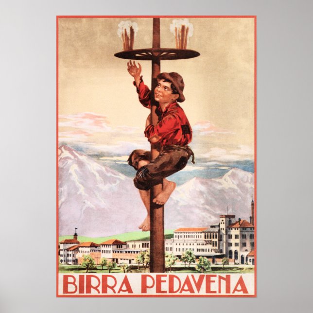 Poster BIRRA PEDAVENA 1920 Vintage Itália Beer Advert (Frente)