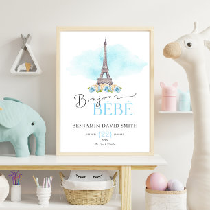 Poster Birth Stats Bonjour Bébé Baby Nursery