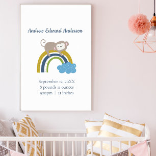 Poster Birth Stats Rainbow Boho New Baby Boy