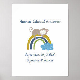 Poster Birth Stats Rainbow Boho New Baby Boy
