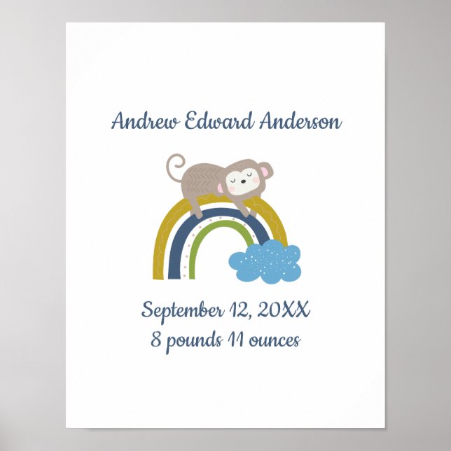 Poster Birth Stats Rainbow Boho New Baby Boy (Frente)