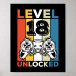Poster Birthday 18th Level Unlocked 18 Gaming Vintage<br><div class="desc">Birthday 18th Level Unlocked 18 Gaming Vintage</div>