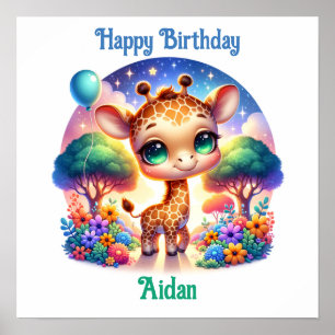 Poster Birthday Baby Giraffe Fantasy Safari