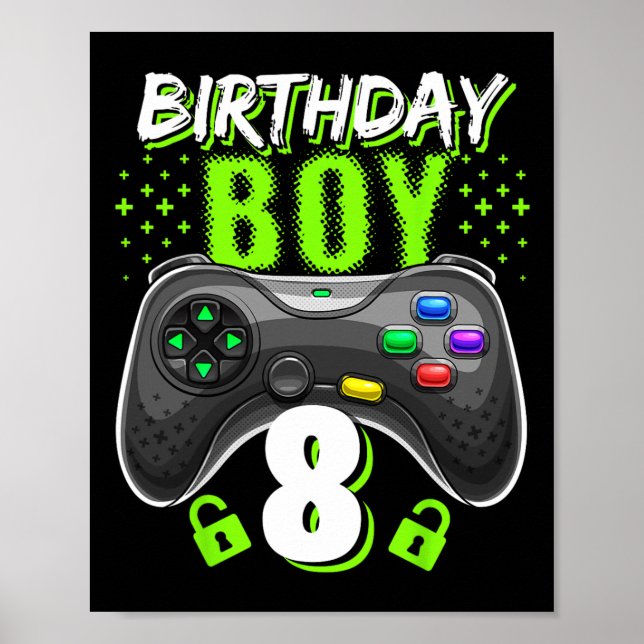 Poster Birthday Boy 8 Video Game Controller Gamer 8th Bir (Frente)