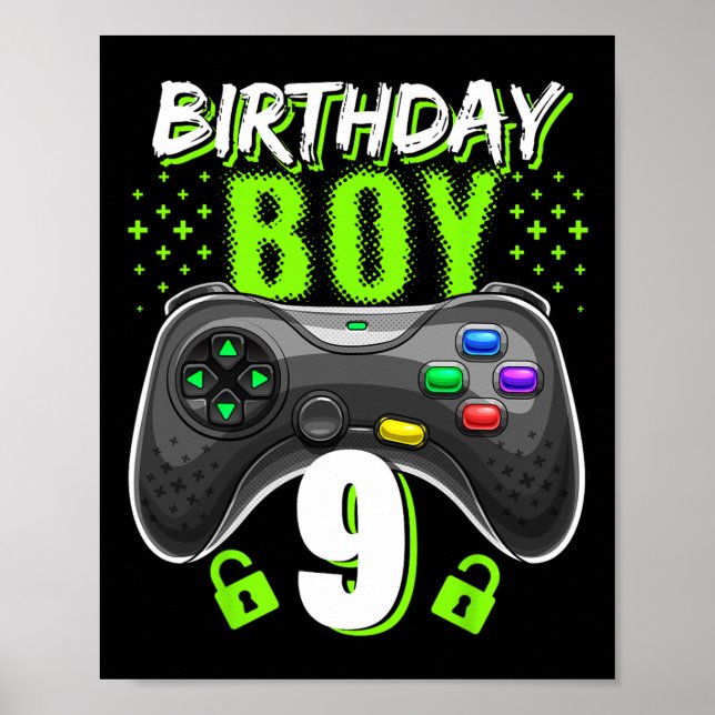 Poster Birthday Boy 9 Video Game Controller Gamer 9th Bir (Frente)