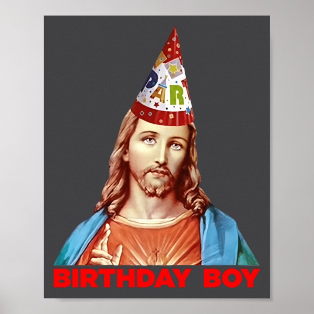 Poster Birthday Boy Jesus Funny Christmas Party Hat Long  (Frente)