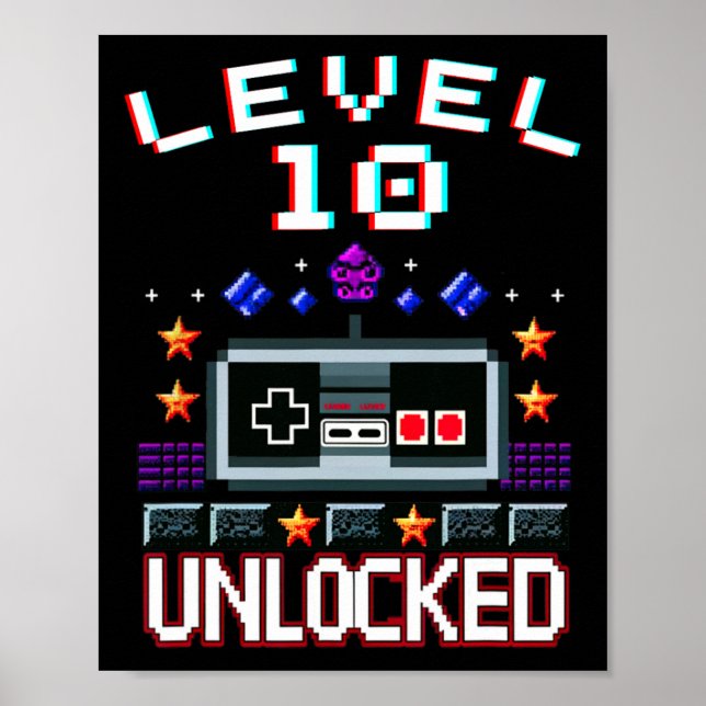 Poster Birthday Boy Level 10 Desbloqueado Jogo Engraçado  (Frente)