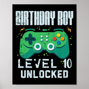 Poster Birthday Boy Level 10 Gamer Controller 10 Desbloqu