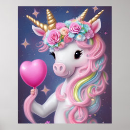 Poster Birthday Girl Pink Baby Unicorn