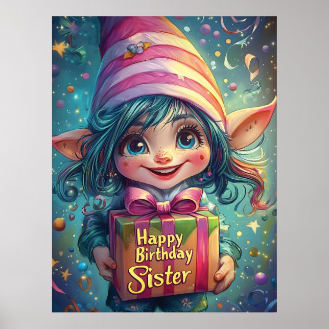 Poster Birthday Gnome - Feliz Aniversário Irmã (Frente)