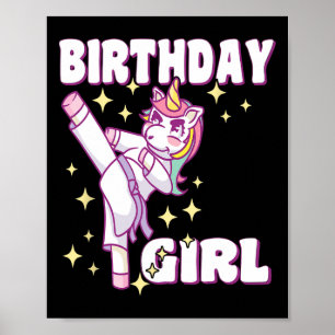 Poster Birthday Karate Unicorn Girl