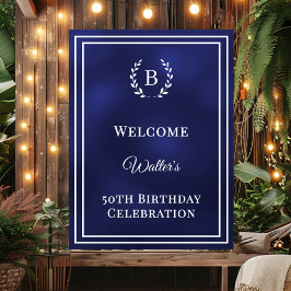 Poster Birthday navy blue monogrammed elegant welcome