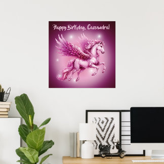 Poster Birthday Pink Pegasus Fantasy Design Matte