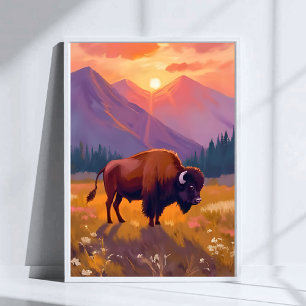 Poster Bisão do Grand Teton Pintura de Viagem ao Parque