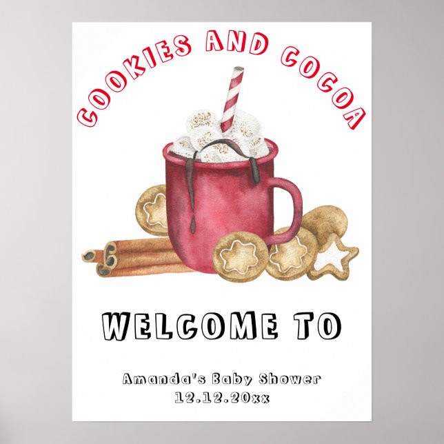 Poster Biscoitos e marshmallows de cacau Chá de bebê (Frente)
