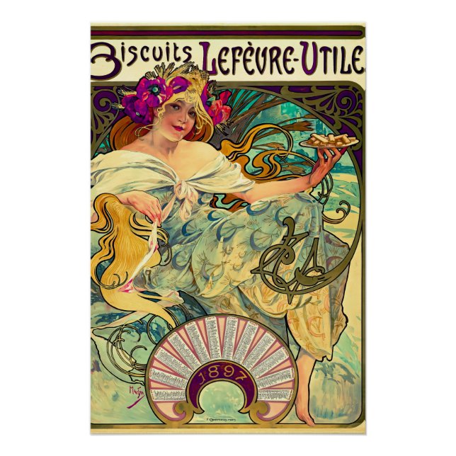 Póster Biscoitos Lefevre-Utile por Alphonse Mucha (1896) (Frente)