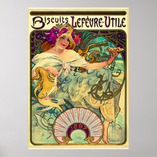 Poster Biscoitos Lefevre-Utile por Alphonse Mucha (1896)