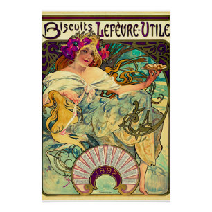 Póster Biscoitos Lefevre-Utile por Alphonse Mucha (1896)