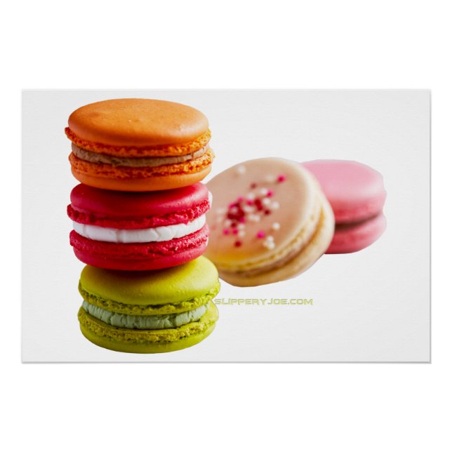 Póster Biscoitos Macaroon de SlipperyJoe, comida empilhad (Frente)