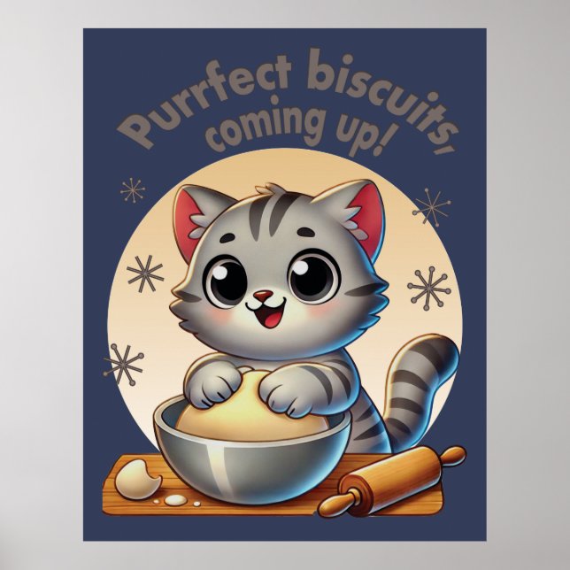 Poster "Biscoitos perfeitos, a caminho" Kneading Cat (Frente)