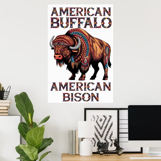Poster Bison Adorado Em Penas (Escritório em casa)