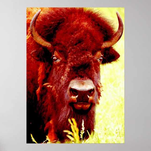 Póster Bison Buffalo Head American Trabalho de arte (Frente)