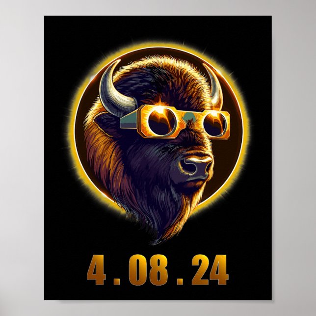 Poster Bison Buffalo Vestindo Gles Solar 2024 Eclipse (Frente)