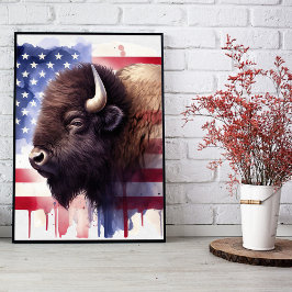 Poster Bison com bandeira dos Estados Unidos da América