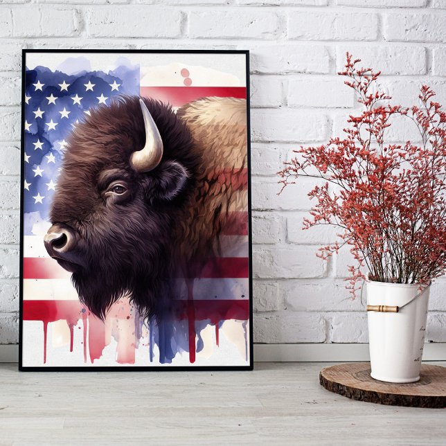 Poster Bison com bandeira dos Estados Unidos da América (Criador carregado)