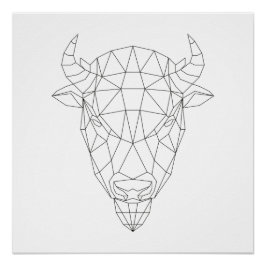Póster Bison Head Geométrico Black & White Modern Art