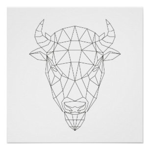 Póster Bison Head Geométrico Black & White Modern Art