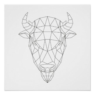 Póster Bison Head Geométrico Black & White Modern Art