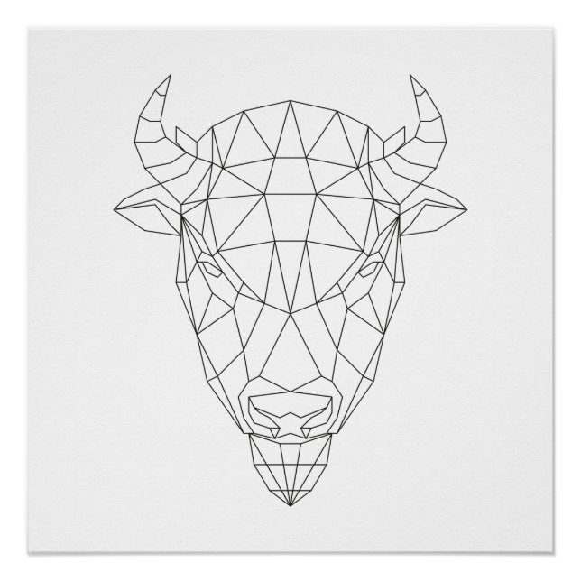 Póster Bison Head Geométrico Black & White Modern Art (Frente)