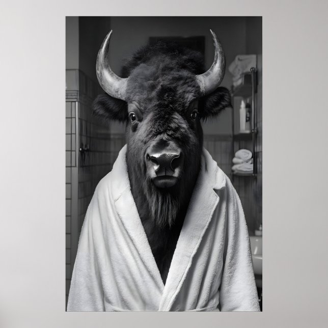Poster Bison in Bathrobe Art Print, Funny Bathroom (Frente)