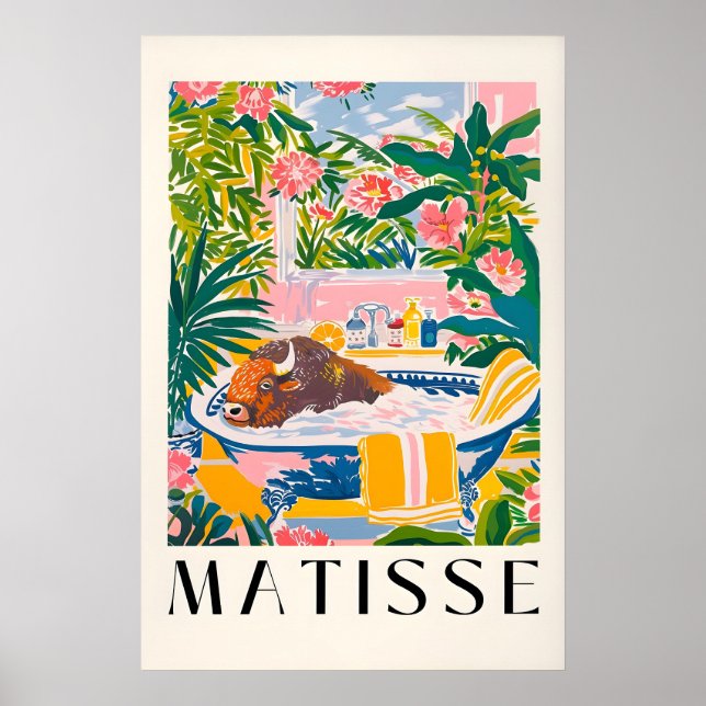Poster Bison in Bathtub Art Print Tropical Bathroom (Frente)