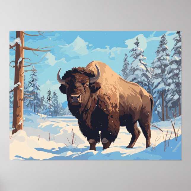 Poster Bison in Snowy Forest - Cartão postal Ai (Frente)