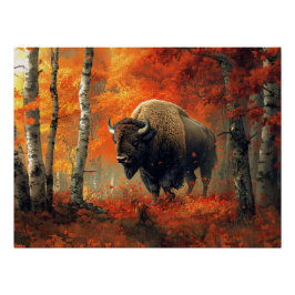 Póster Bison no Trabalho de arte de Autumn Woods
